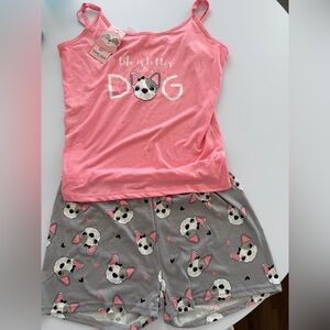 Soft Pink and Gray French bull Dog Print Pajama Set NWT